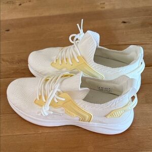 White and Yellow Athletic Slip-on Casual Sneakers. Size 9-9 1/2. New.